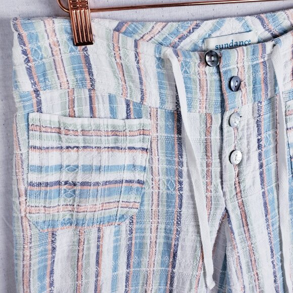 SUNDANCE Gigi Pants Straight Leg Green White Plaid Cotton XS Bohemian Resort - Picture 10 of 11